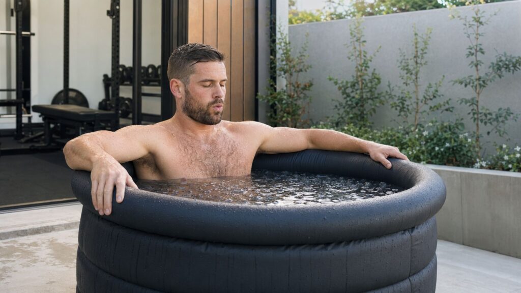 Recovery Guru | Evidence-Based Recovery & Wellness Reviews 51 a man doing a cold plunge after a workout